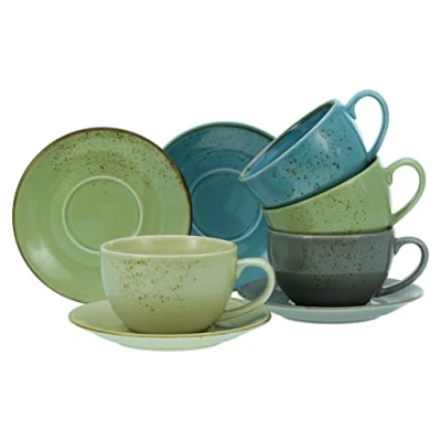 Abbildung von CreaTable, 23697, Serie Nature Collection, 8 teiliges Geschirrset, Cappuccino Set aus Steinzeug, spülmaschinen und mikrowellengeeignet, Qualitätsproduktion