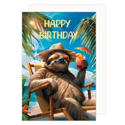 Abbildung von Edition Seidel Premium Geburtstagskarte mit Umschlag. Glückwunschkarte Tier Karte Billet Geburtstag Happy Birthday Mann Frau Faultier Strand Drink Urlaub Sonne lustig Humor (G3560 SW024)