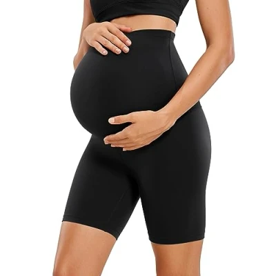 Abbildung von CRZ Yoga Damen Butterluxe Kurze Umstandsleggings Schwangerschaft Shorts Umstandsshorts Umstandshose Leggings 15cm Schwarz 36