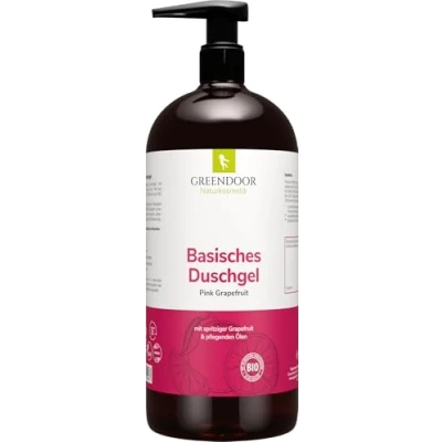 Abbildung von GREENDOOR Basisches Natur Duschgel Pink Grapefruit 500ml biologisch abbaubar outdoor geeignet, Bio frisch fruchtig herb, für die Haut, ohne Silikon Sulfate Parabene