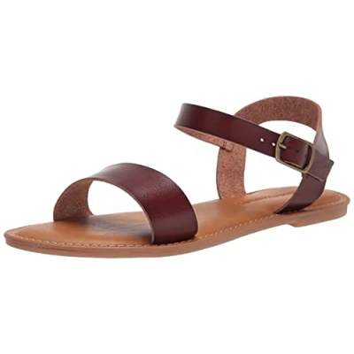 Abbildung von Amazon Essentials Damen Sandale mit Zwei Riemen und Schnalle, Braun, 41 EU