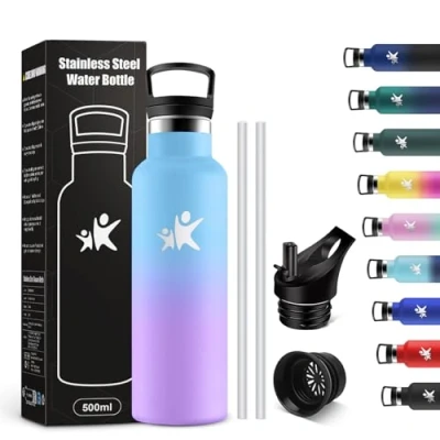 Abbildung von KollyKolla Thermosflasche 500ml, Trinkflasche Kohlensäure Geeignet, Auslaufsicher Wasserflasche mit Strohhalm, BPA Frei, Isolierflasche Doppelwandig, für Schule, Camping, Reisen