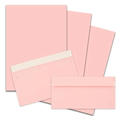 Abbildung von 25x Briefpapier Set DIN A4 mit Lang Briefumschlägen, Haftklebung Rosa mattes Schreibpapier Kuverts FarbenFroh by GUSTAV NEUSER