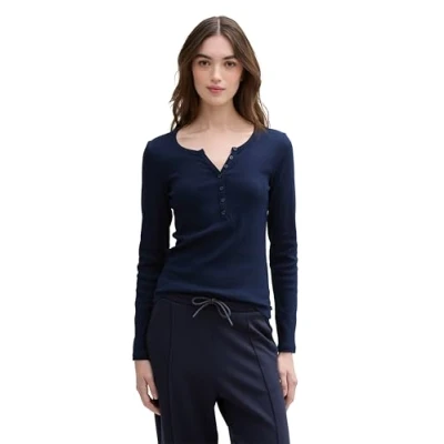 Abbildung von TOM Tailor Denim Henley Langarmshirt, Damen, Größe: XXL, Sky captain blue