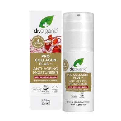 Abbildung von Dr Organic Pro Kollagen Plus Drachenblut, Hyaluronsäure, Biotin, Gesundes Altern, Falten, Trockene &amp; Empfindliche Haut, Tierversuchsfrei, Paraben SLS frei, Recycelt Recyclebar, Bio, 50ml