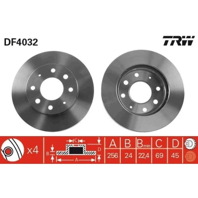 Abbildung von TRW DF4032 Bremsscheibe 256 24 4 111 Belüftet lackiert