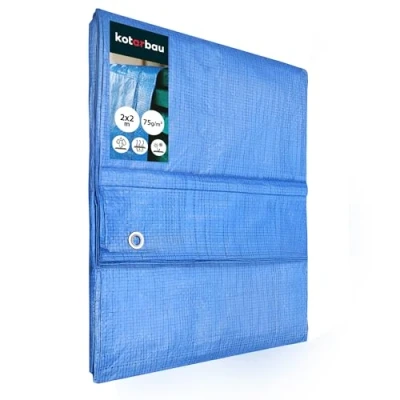 Abbildung von KOTARBAU® Gewebeplane 2x2 m Blau 75g/m2 Abdeckplane Verstärkten Ösen Schutzplane Bauplane Wasserdicht Reißfest Industrieplane Jede Wetterlage