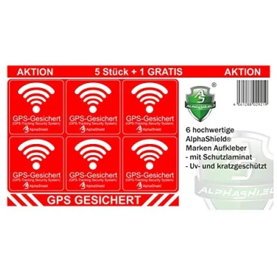Abbildung von 6 Stück GPS Aufkleber Innen oder Außenklebend Fahrrad Motorrad Baumaschinen Auto LKW Alarm Warnung Anti Diebstahl Sticker Tracker gesichert R048 (Außenklebend)