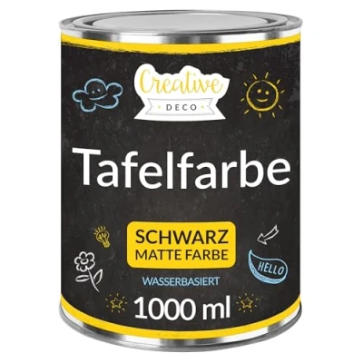 Abbildung von Creative Deco Schwarz Wandfarbe Kreidefarbe Tafelfarbe 1000ml 10 m² / 1L Effizient Matt Farbe für Möbel, Holz, Metall, Glas Wasserbasis Ungiftig Kreideschreiben und Zeichnen