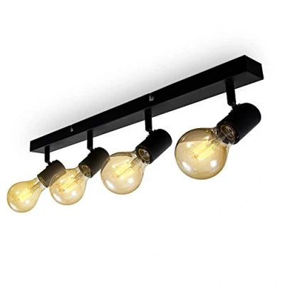 Abbildung von B.K.Licht Deckenlampe schwenkbar, E27 Fassung, max. 60 Watt, Vintage, Deckenleuchte, Lampe, Wohnzimmerlampe, Schlafzimmerlampe, Küchenlampe, Deckenstrahler, Retro, 63x5x11 cm, Schwarz