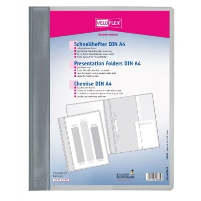 Abbildung von VELOFLEX 4741081 Schnellhefter VELOFORM, 1 Stück, DIN A4, grau, PVC, glasklarer Vorderdeckel, passend für Prospekthüllen