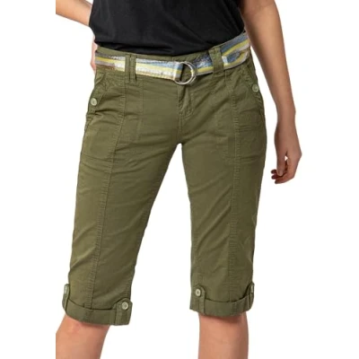 Abbildung von FRESH MADE Damen Capri Hose 3/4 Shorts mit Metallic Gürtel Green S