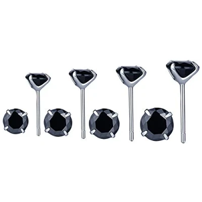 Abbildung von Yumilok 4 Paar Damen Ohrstecker Ohrringe 925 Silber Zirkonia Basic Schmuck Set in 3mm 4mm 5mm 6mm Schwarz für Frauen Mädchen