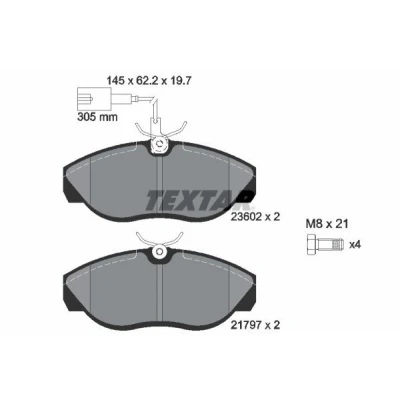 Abbildung von TEXTAR 2360201 Bremsbelagsatz mit integriertem Verschleißwarnkontakt Bremssattelschrauben FIAT: Ducato II Platform/Chassis, Van