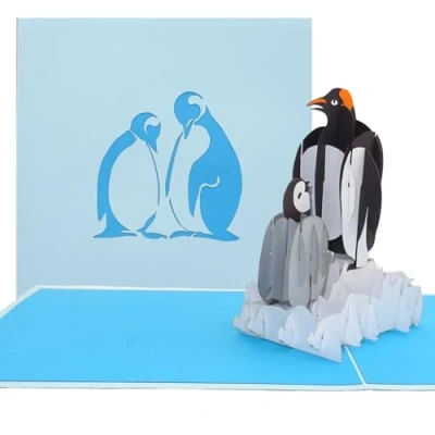 Abbildung von Pop Up Karte Pinguin Pinguine 3D Geburtstagskarte, Einladung Zoo, Gutschein &amp; Einladungskarte
