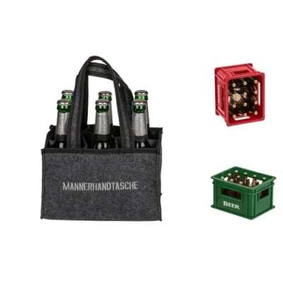 Abbildung von Out of the blue Set Männerhandtasche Filz &amp; 1x magnetischer Flaschenöffner Bierkiste für 6 Bierflaschen Bestickt Biertasche