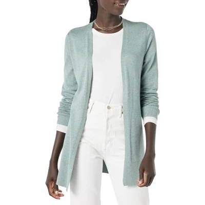 Abbildung von Amazon Essentials Damen Leichte Strickjacke, Vorne Offen (Erhältlich In Übergröße), Salbeigrün Meliert, L