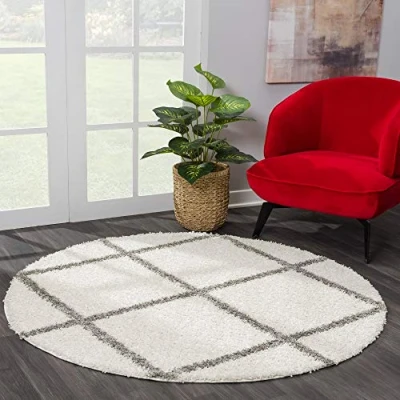 Abbildung von SANAT Madrid Shaggy Teppich Rund Hochflor Teppiche für Wohnzimmer, Schlafzimmer, Küche Creme, Größe: 80 cm