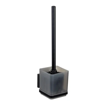 Abbildung von WENKO Vacuum Loc® WC Garnitur Quadro, Kunststoff Bürstenbehälter mit Edelstahl Halterung, inkl. Toilettenbürste, Befestigen ohne Bohren, Schwarz