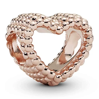 Abbildung von PANDORA offenes Metallperlen Herz Charm in Roségold mit 14 Karat rosévergoldete Metalllegierung Moments Collection