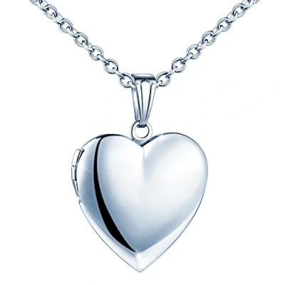Abbildung von MicLee Damen Kette Foto Herz Medaillon Photo Bilder Amulett Silber Edelstahl Anhänger Halskette mit Geschenkbox Grußkarte, Super Geschenk für Paar Pärchen Mutter Tochter