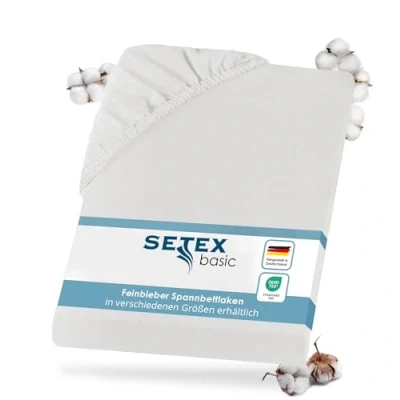 Abbildung von Setex Feinbiber Bettlaken mit Gummizug kuschelig weich Biber Spannbettlaken aus 100% Baumwolle rundum Spanngummi Bettwäsche ganzjährig Betttuch 90x200 cm Weiß
