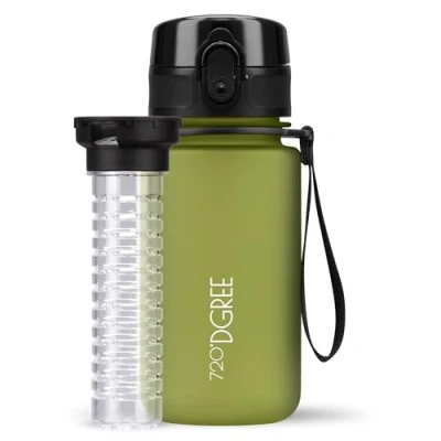 Abbildung von 720DGREE Kinder Trinkflasche 350ml “uberBottle“ softTouch +Früchtebehälter Auslaufsicher, BPA Frei Für Schule, Kindergarten, Mädchen &amp; Jungs ab 3 Jahre Kleine Wasserflasche, Leicht, Stoßfest