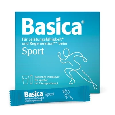 Abbildung von Basica® Trink Basenpulver für Sportler Citrusgeschmack Kohlenhydrat Elektrolyt Lösung basische Mineralien &amp; Vitamine Leistung* und Regeneration** beim Sport 50 Sticks