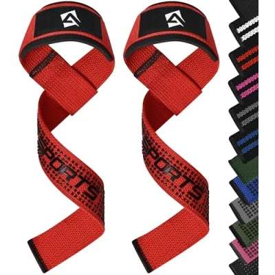 Abbildung von AQF Zughilfen Krafttraining (Gel Gepolstert) Profi Lifting Straps für Bodybuilding und Weightlifting Kreuzheben Gurte, Gym Fitness im Paar Frauen Männer