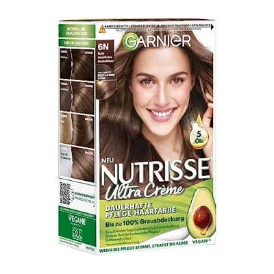 Abbildung von Garnier Nutrisse Dauerhafte Pflege Haarfarbe mit nährenden Fruchtölen, Coloration 8 Wochen Halt, Ultra Crème Tönung, 6N Nude Natürliches Dunkelblond