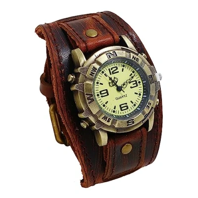 Abbildung von Silverora Herrenuhr Leder Herren Uhr: Steampunk Analog Quarz Armbanduhr Gotik Verstellbar Echt Lederarmband Uhren mit breite Manschetten Halloween Zubehör Geschenke für Männer Jungen Dunkelbraun