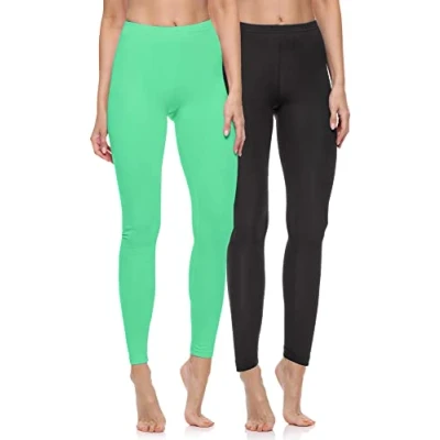 Abbildung von Merry Style 2er Pack Leggings Damen Baumwolle für das ganze Jahr Bequeme Blickdicht Ideal Yoga Sport Gym und Freizeit MS10 198 (Schwarz/Minze, XL)