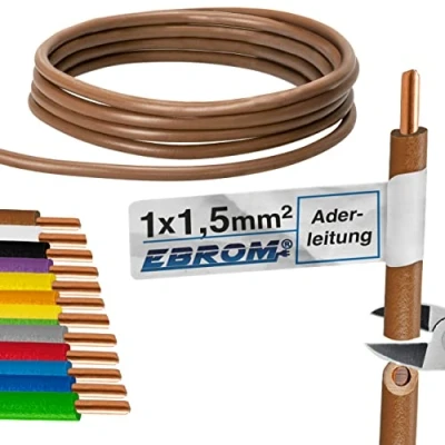 Abbildung von EBROM Aderleitung Einzelader starr PVC Leitung Verdrahtungsleitung H07V U 1,5 mm² mm2 Farbe: braun viele Längen wählbar, von 10 Meter bis 100 Ihre ausgewählte Länge: m