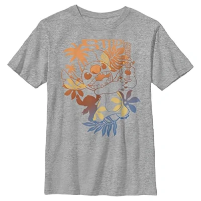Abbildung von Disney Lilo &amp; Stitch Aloha Boy&#039;s Crew Tee, Athletic Heather, Medium