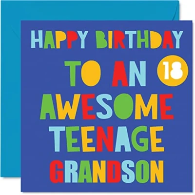 Abbildung von Stuff4 Lustige Geburtstagskarte zum 18. Geburtstag für Enkelsohn toller Teenager von Oma, Opa, 145 mm x mm, achtzehn Geburtstag, Geschenk