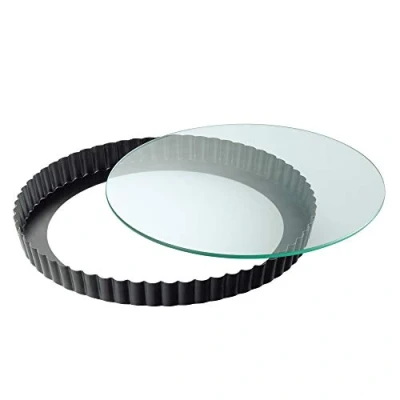 Abbildung von Original Kaiser Inspiration Tarteform mit Hebeboden Glas 28 cm, Quicheform antihaftbeschichtet, herausdrückbarer Hebeboden, schnittfest, servierfertig, Schwarz