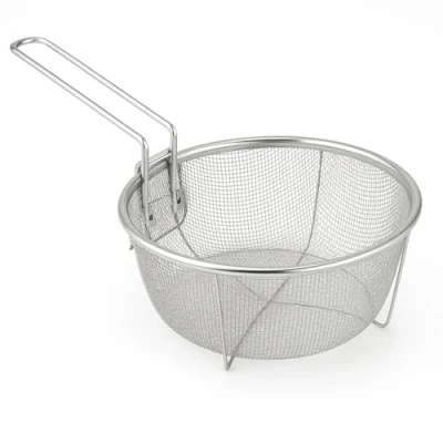 Abbildung von Space Home Frittierkorb mit klappbarem Griff und Pfannenhaken runder Fritteusenkorb Edelstahl 19,5 cm