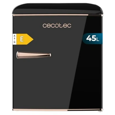 Abbildung von Cecotec Kleiner Kühlschrank Retro Tischkühlschrank 45L Bolero CoolMarket TT Origin 45 Black E. 55cm hoch und 44,7cm breit, Energieeffizienzklasse E, Icebox verchromter Griff, Schwarz