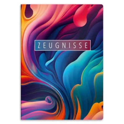 Abbildung von itenga Zeugnismappe mit Motiv DIN A4 stabile Dokumentenmappe Sichtbuch für Zeugnisse 20 Hüllen Kinder Jugendliche Schüler Mädchen Jungen (Motiv Farbkleckse)