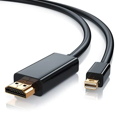 Abbildung von CSL Mini Displayport auf HDMI Kabel 2m inkl. Tonübertragung kompatibel mit Thunderbolt 1 und 2 Ports Full HD HDTV 1080p Apple Lenovo Surface