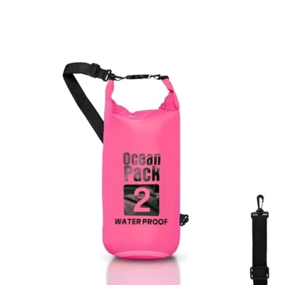 Abbildung von Dry Bag Wasserdichter Rucksack, Rollverschluss und Schultergurt, wasserdichte Handy Tasche Gürteltasche für Meer, Boot, Angeln, Rafting, Strand, Wassersport, Rosa, Borsa 2l, Beutel