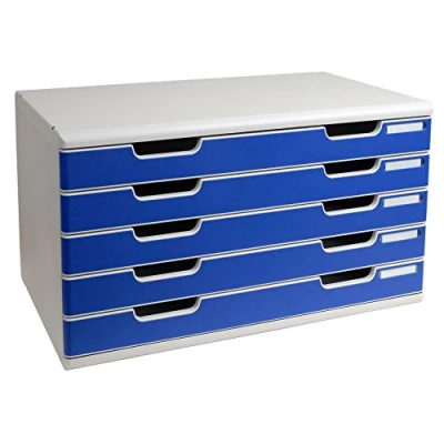 Abbildung von Exacompta 322003D Schubladenbox und Ablagesystem Modulo DIN A3 mit 5 Schubladen 350 x 576 320 mm Belastbare hoher Kapazität für mehr Platz grau/blau
