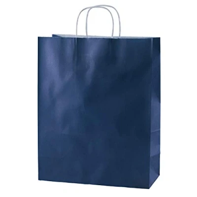 Abbildung von Thepaperbagstore 10 Papiertragetaschen, Recycelbar Und Wiederverwendbar, Mit Gedrehten Griffen, Blau Mittelgroß 250x110x310mm