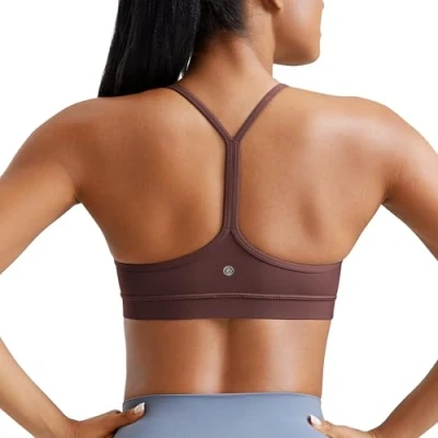 Abbildung von CRZ Yoga Damen Butterluxe Racerback Sport BH Gepolstert Ohne Bügel Y Rücken Sommer Atmungsaktiv Spaghetti Top Taupe M