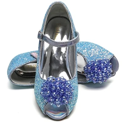 Abbildung von Elsa &amp; ANNA Prinzessin Schuhe Mädchen Glitzer mit 3 cm hohem Absatz für Kleid Partys, Fasching, Karneval High Heels Kinder​​ (BLU23)