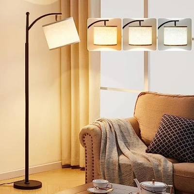 Abbildung von ROTTOGOON Stehlampe für Wohnzimmer mit 3 Farbtemperaturen LED Glühbirne Stehlampen Hoch Industrielle Lesen Schlafzimmer Büro (9W Beige Lampenschirm enthalten) Schwarz