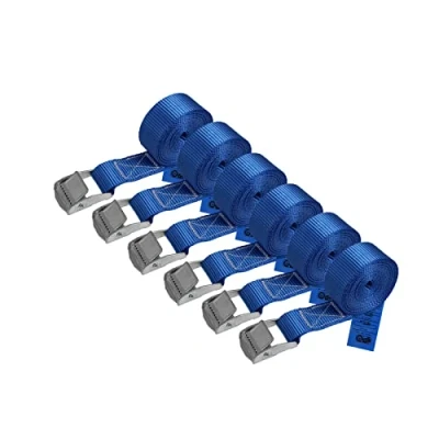Abbildung von Zurrgurt Spanngurt Befestigungsgurt Klemmverschluss belastbar bis 250 kg DIN EN 12195 2 Befestigungsriemen blau verschiedene Längen Stückzahlen, 6er Pack 2.5 cm x m