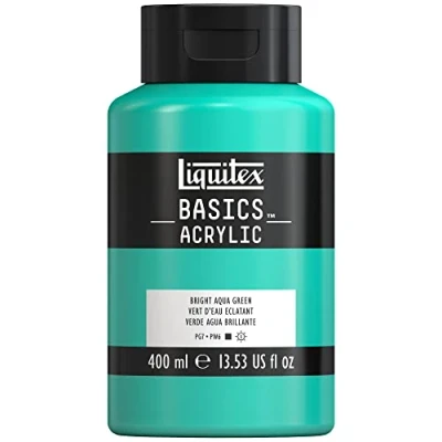 Abbildung von Liquitex 8870329 Basics, monopigmentierte Künstlerpigmente, lichtecht, mittlere Viskosität, Archivqualität, seidenglänzender Finish, Flasche Aquagrün leuchtend Acrylfarbe 400ml Topf