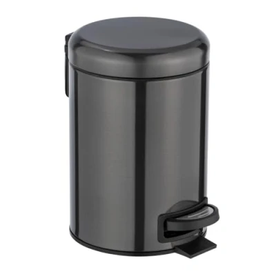 Abbildung von WENKO Kosmetik Treteimer Mod. Leman, 3 Liter, Bad Mülleimer mit Anti Fingerprint Beschichtung, Beutelhalter, rostfreier Edelstahl, 17x25x22,5 cm, Schwarz Metallic