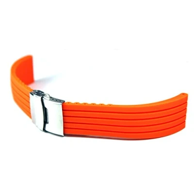 Abbildung von 24mm Kautschuk Silikon Uhrenarmband Taucher Diver mit Edelstahl Faltschließe Orange